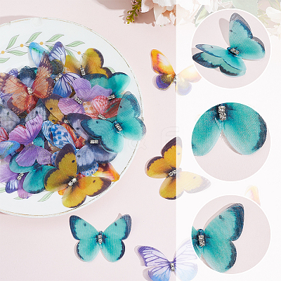 60Pcs 12 Styles 3D Gauze Butterfly Ornament Accessories FIND-SP0020-64D-1