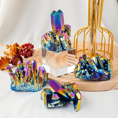 Electroplated Natural Druzy Quartz Crystal Cluster Ornaments PW-WG24416-05-1