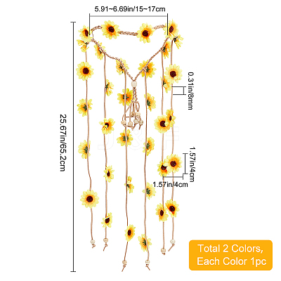 2Pcs 2 Colors Cloth Sunflower Hippie Headband Floral Crown OHAR-CP0001-15-1