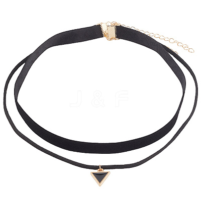 4Pcs 2Styles Alloy & Black Velvet Inverted Triangle Pendant Double Layer Choker Necklaces NJEW-WH20002-11B-1