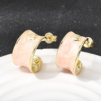 C-Shaped Brass Enamel Stud Earrings EJEW-P333-07G-1