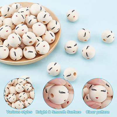 Printed Natural Wood European Beads WOOD-PH0009-50-1