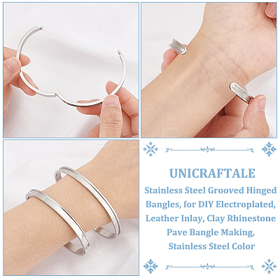 4Pcs 2 Styles Egg Shaped 201 Stainless Steel Grooved Hinged Bangles STAS-UN0048-69-1
