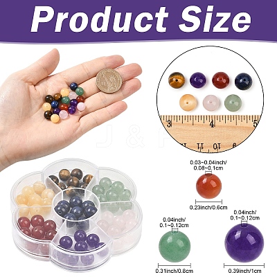 56Pcs 7 Styles Natural Green Aventurine & Lapis Lazuli & Rose Quartz & Carnelian & Tiger Eye & Malaysia Jade & Yellow Jade Round Beads G-YW0002-61A-1