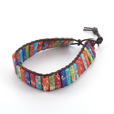 Synthetic Regalite/Imperial Jasper/Sea Sediment Jasper(Dyed) Cord Beaded Bracelets BJEW-JB04037-1