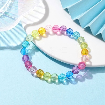 7.5mm Faceted Round Transparent Acrylic Beaded Stretch Bracelets BJEW-JB10249-01-1