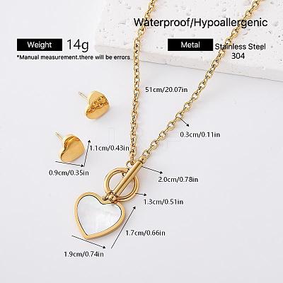 304 Stainless Steel Stud Heart Earrings & Pendant Necklaces Sets for Women ZF6190-4-1