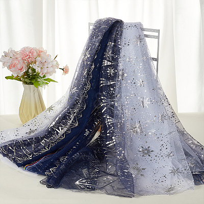 Polyester Snowflake Pattern Gauze Stained Silver Fabric AJEW-WH0314-911B-1