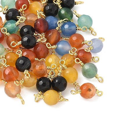 Dyed Natural Agate Faceted Round Connector Charms KK-C097-04G-01-1