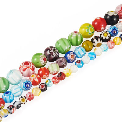 3 Strands 3 Styles Handmade Millefiori Glass Round Bead Strands LAMP-TA0002-68-1