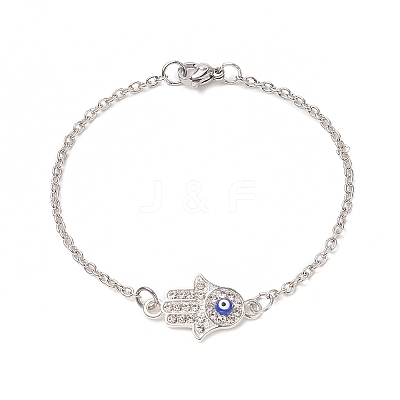 2Pcs 2 Color Crystal Rhinestone Hamsa Hand with Evil Eye Link Bracelet BJEW-JB09161-1