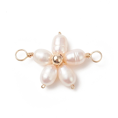 Natural Cultured Freshwater Pearl Connector Charms PALLOY-JF02025-1