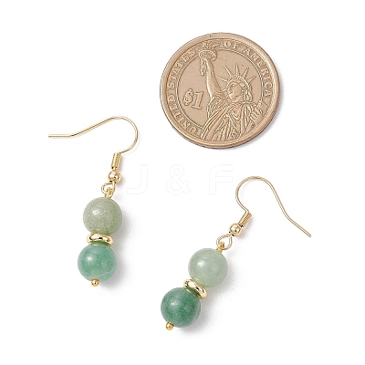 Round Natural Green Aventurine Dangle Earrings EJEW-JE06465-1