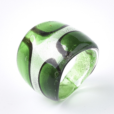 Handmade Silver Foil Lampwork Wide Band Rings RJEW-Q150-M11-B-1-1