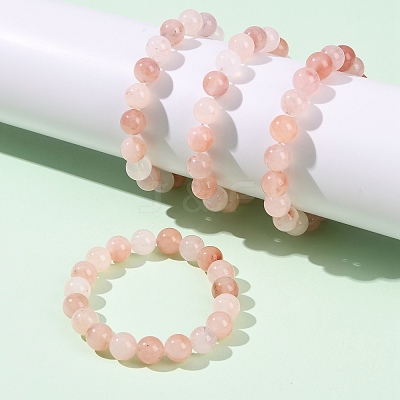 10MM Natural Xinjiang Golden Silk Jade Round Beaded Stretch Bracelets for Women BJEW-G756-01B-1