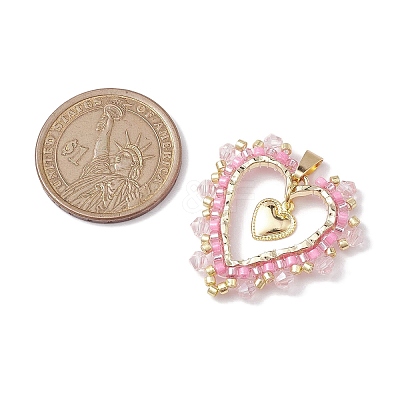Seed Glass & Alloy Heart Pendant PALLOY-MZ00234-1