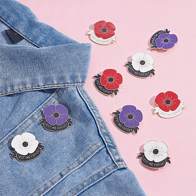 24Pcs 4 Colors Lest We Forget Poppy Enamel Broochs JEWB-GA0001-50-1