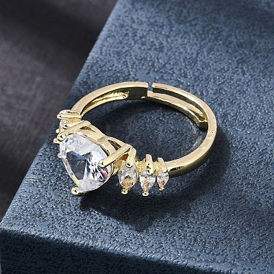Brass Micro Pave Cubic Zirconia Cuff Open Rings CU-CBA5C10-08G-1