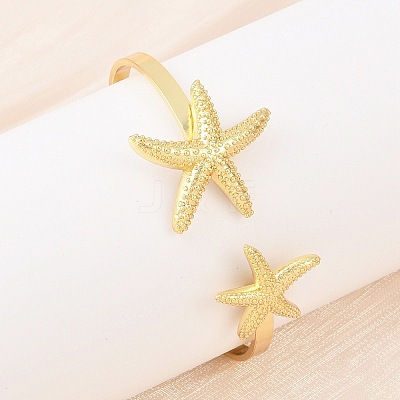 Marine Organism Brass Cuff Bangles for Women BJEW-D368-03D-G-1