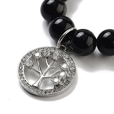 Natural Obsidian Round Beaded Chakra Stretch Bracelets BJEW-K251-01F-1