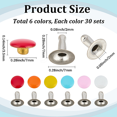 180Pcs Flat Round Baking Paint  Zinc Alloy Snap Rivet Butt Screw FIND-GF0009-30A-1