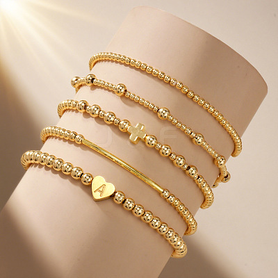 Brass and Stainless Beaded Stretch Bracelet Sets VB9693-1-1