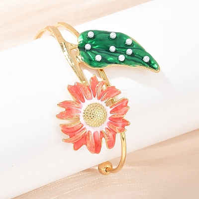 304 Stainless Steel Enamel Cuff Bangles for Women BJEW-A049-02B-G-1