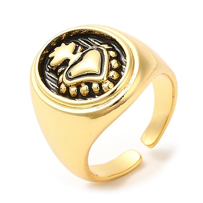 Rack Plating Brass Heart Open Cuff Ring KK-Q775-29AG-1