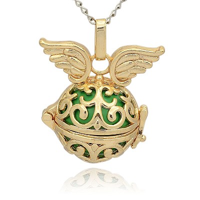 Golden Tone Brass Hollow Round Cage Pendants KK-J233-08G-1