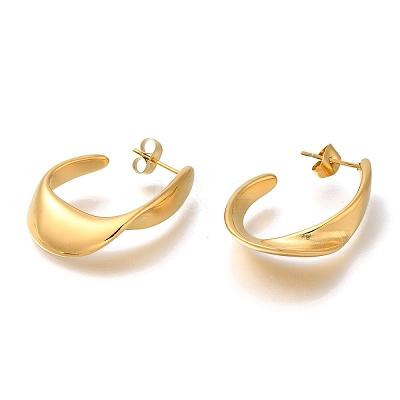 Ion Plating(IP) 304 Stainless Steel Oval Stud Earrings for Women X-EJEW-S227-60G-1