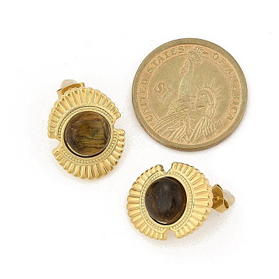 304 Stainless Steel Natural African Turquoise(Jasper) Stud Earrings LS-EJEW-G421-02G-02-1