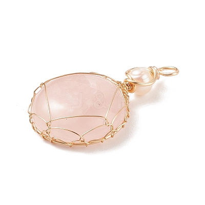 Natural Rose Quartz Pendants PALLOY-JF01556-04-1