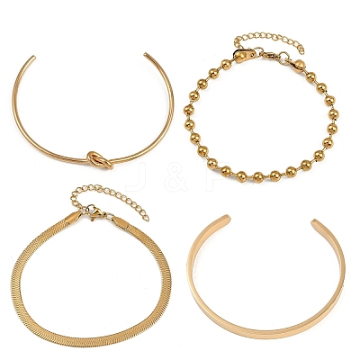 4Pcs 304 Stainless Steel Chain Bracelets & Cuff Bangles Sets for Women Men BJEW-F505-02G-1