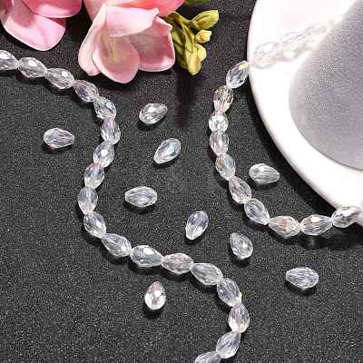 1Strand Electroplate Glass Faceted Teardrop Beads Strands X-EGLA-D015-12x8mm-01-1