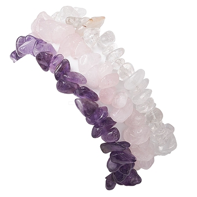 3Pcs 3 Styles Natural Mixed Gemstone Chips Stretch Bracelets Set BJEW-JB11060-03-1