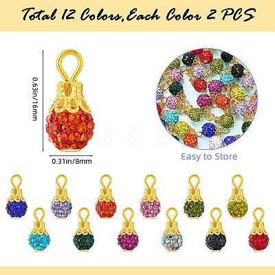 24Pcs 12 Colors Handmade Polymer Clay Rhinestone Pendants PALLOY-SW0026-01-1