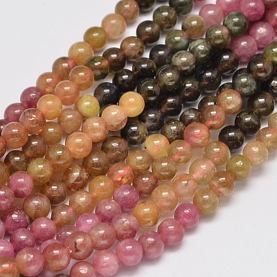 Round Natural Multicolor Tourmaline Beads Strands G-K068-19-4.5mm-1