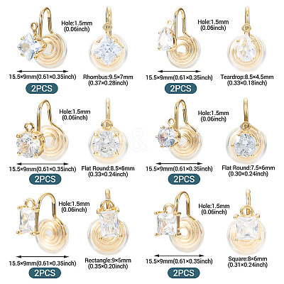 12Pcs 6 Styles Brass Micro Pave Clear Cubic Zirconia Ear Cuff Findings KK-TA0003-24-1