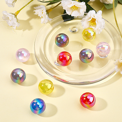30Pcs UV Plating Opaque Acrylic Beads OACR-PH0004-83-1
