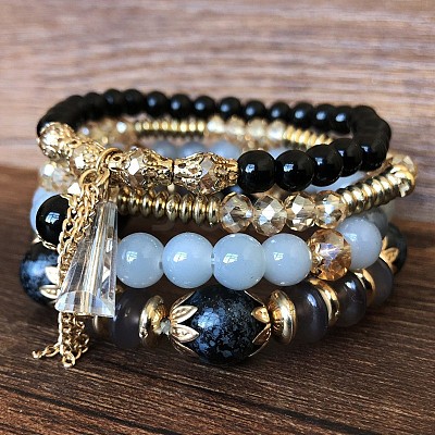 4Pcs Bohemian Style Acrylic Beaded Stretch Bracelet Sets for Women WGF9E90-04-1