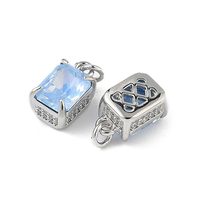 Brass Micro Pave Cubic Zirconia Charms with Glass Crystal KK-Q039-02P-1