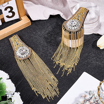 Teardrop Iron Chain Tassel with Rhinestone Epaulettes AJEW-WH20006-326C-G-1