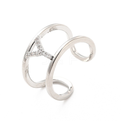 Clear Cubic Zirconia Initial Letter Open Cuff Ring RJEW-A012-01P-Y-1