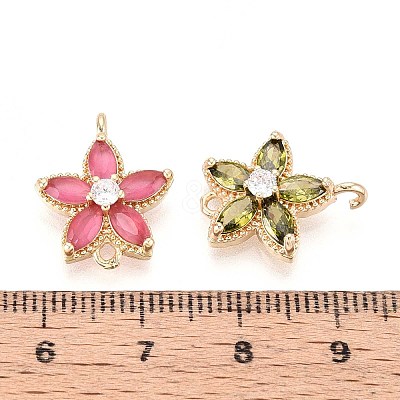 Brass Pave Cubic Zirconia Flower Connector Charms KK-T078-27G-1