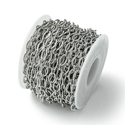 Tarnish Resistant 304 Stainless Steel Textured Oval Link Chains CHS-K018-02P-1