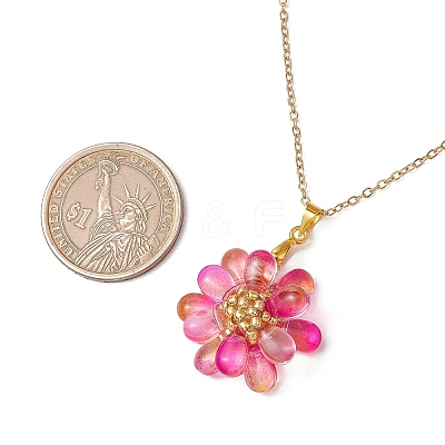 7Pcs 7 Colors Flower Handmade Glass Seed Beaded Pendant Necklaces NJEW-MZ00096-1