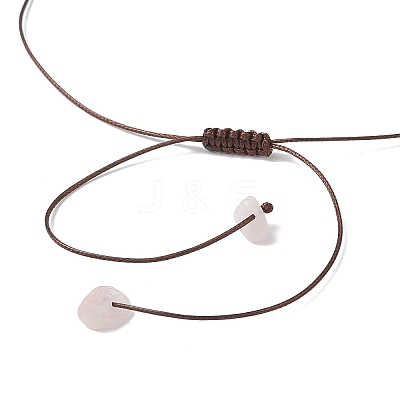 Raw Rough Natural Stone Nuggets Pendant with Handmade Lampwork Flower Adjustable Waxed Polyester Cord Necklaces for Women NJEW-TA00210-02-1