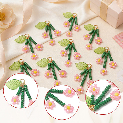 10Pcs Glass Seed Beaded Flower Pendants PALLOY-SZ00069-1