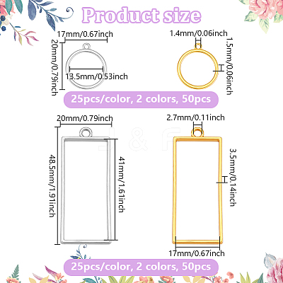 100Pcs 4 Style Alloy Open Back Bezel Rectangle & Ring Pendants FIND-GA0006-70-1