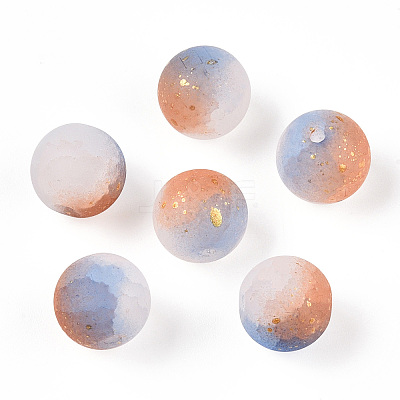 Frosted Baking Paint Crackle Glass Beads with Glitter Powder DGLA-T004-01B-1